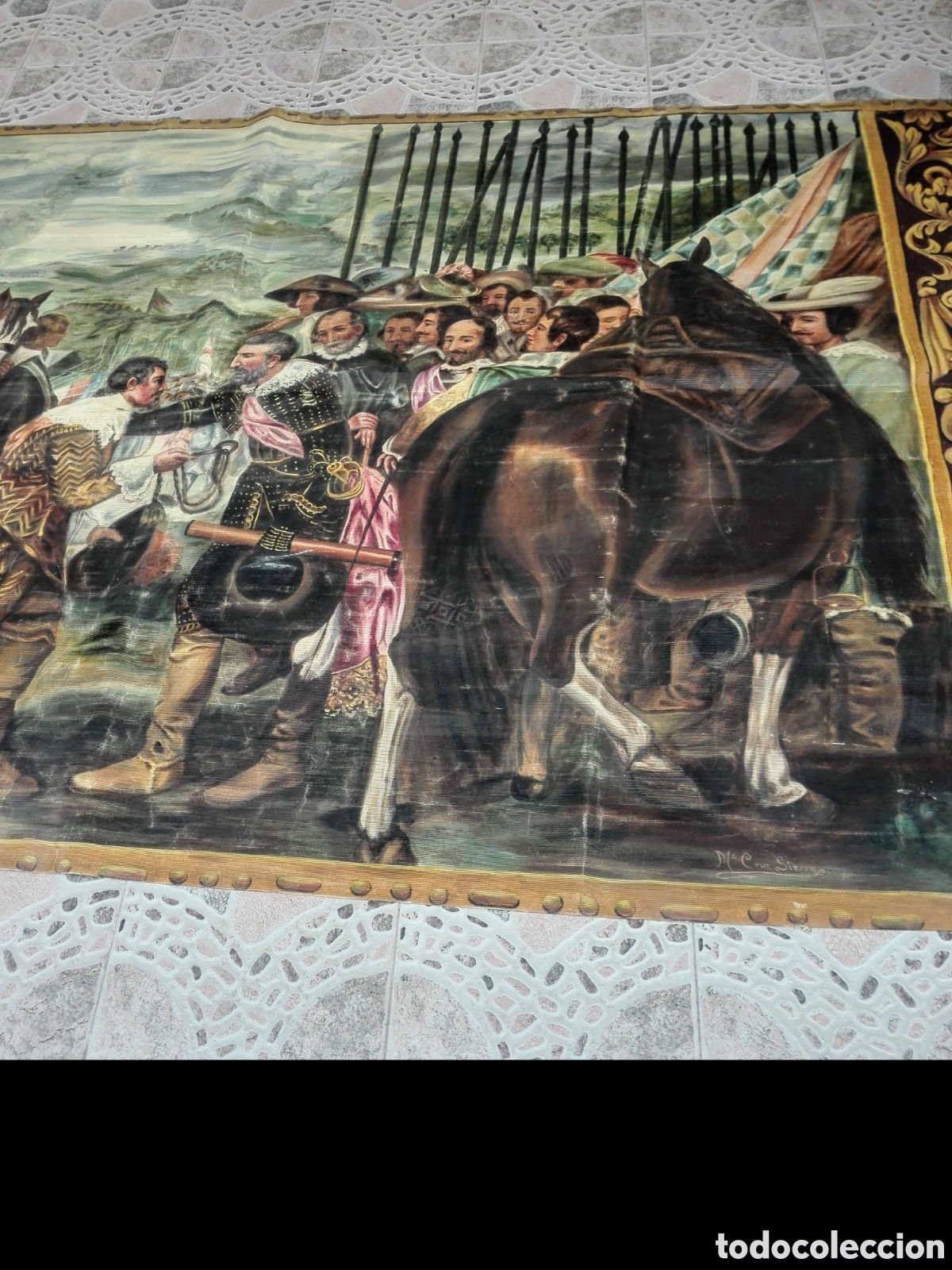 Antig&uuml;edades: Tapiz la Rendici&oacute;n de Breda, Pintado a mano - Foto 3