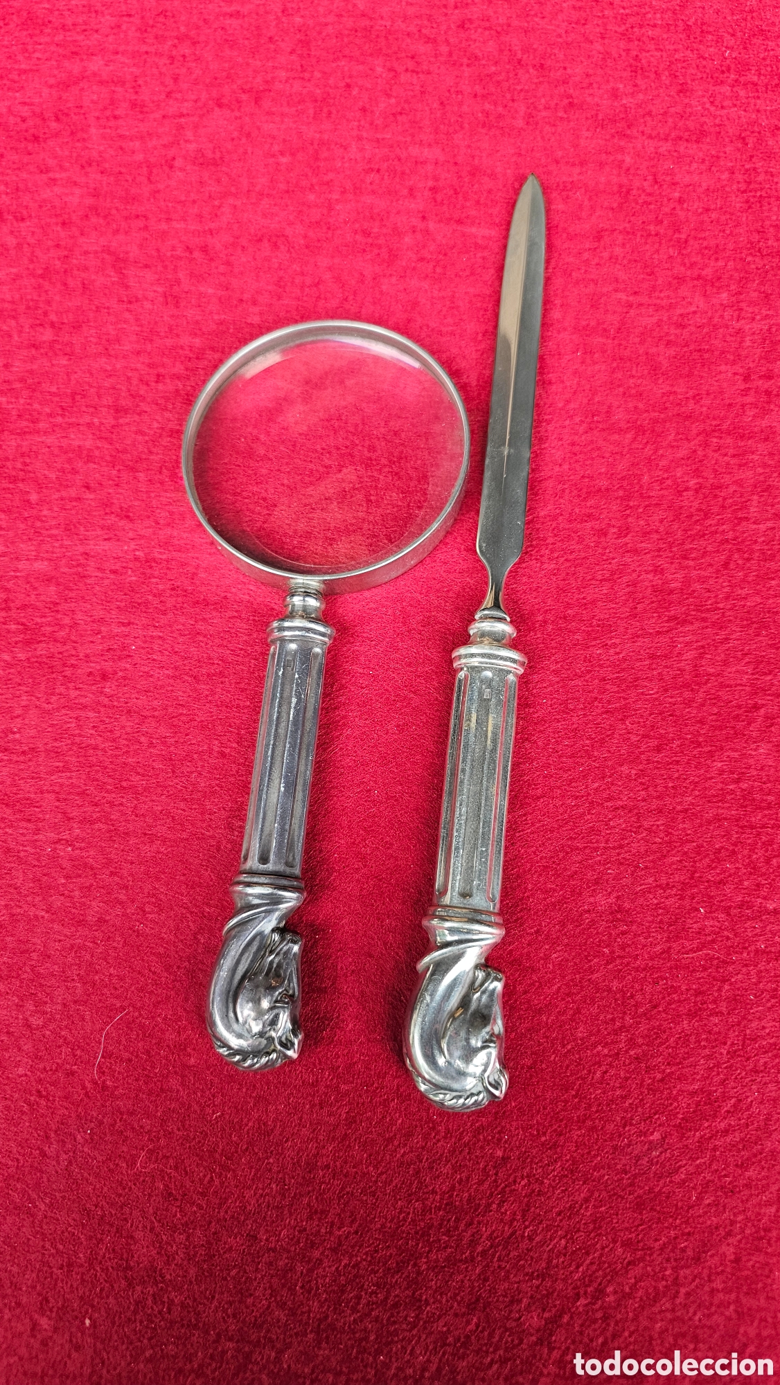 Antiques: Antigua lupa y abrecartas de plata de ley contrastada
