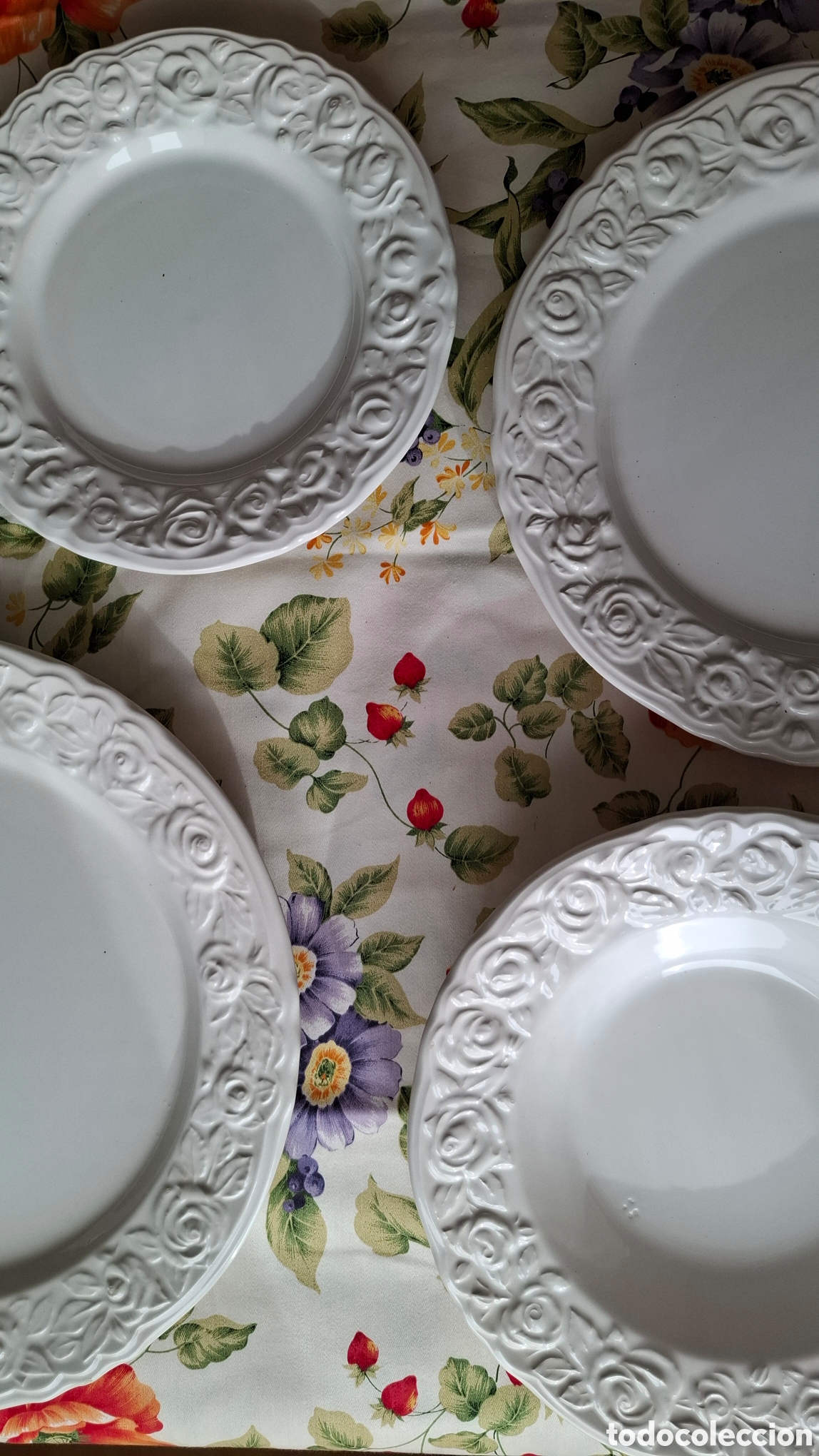 Antig&uuml;edades: 10 Platos llanos Vintage - Quadrifoglio Franco Giorgi (Rosas en Relieve)
