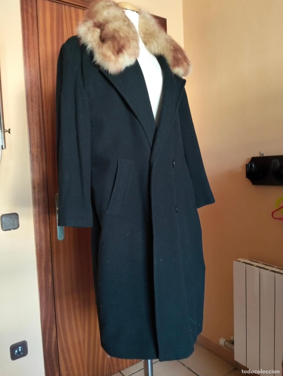 Antiquit&eacute;s: Abrigo negro cuello de piel pieles zorro vintage chaquet&oacute;n pelo invierno antiguo a&ntilde;os 60-70