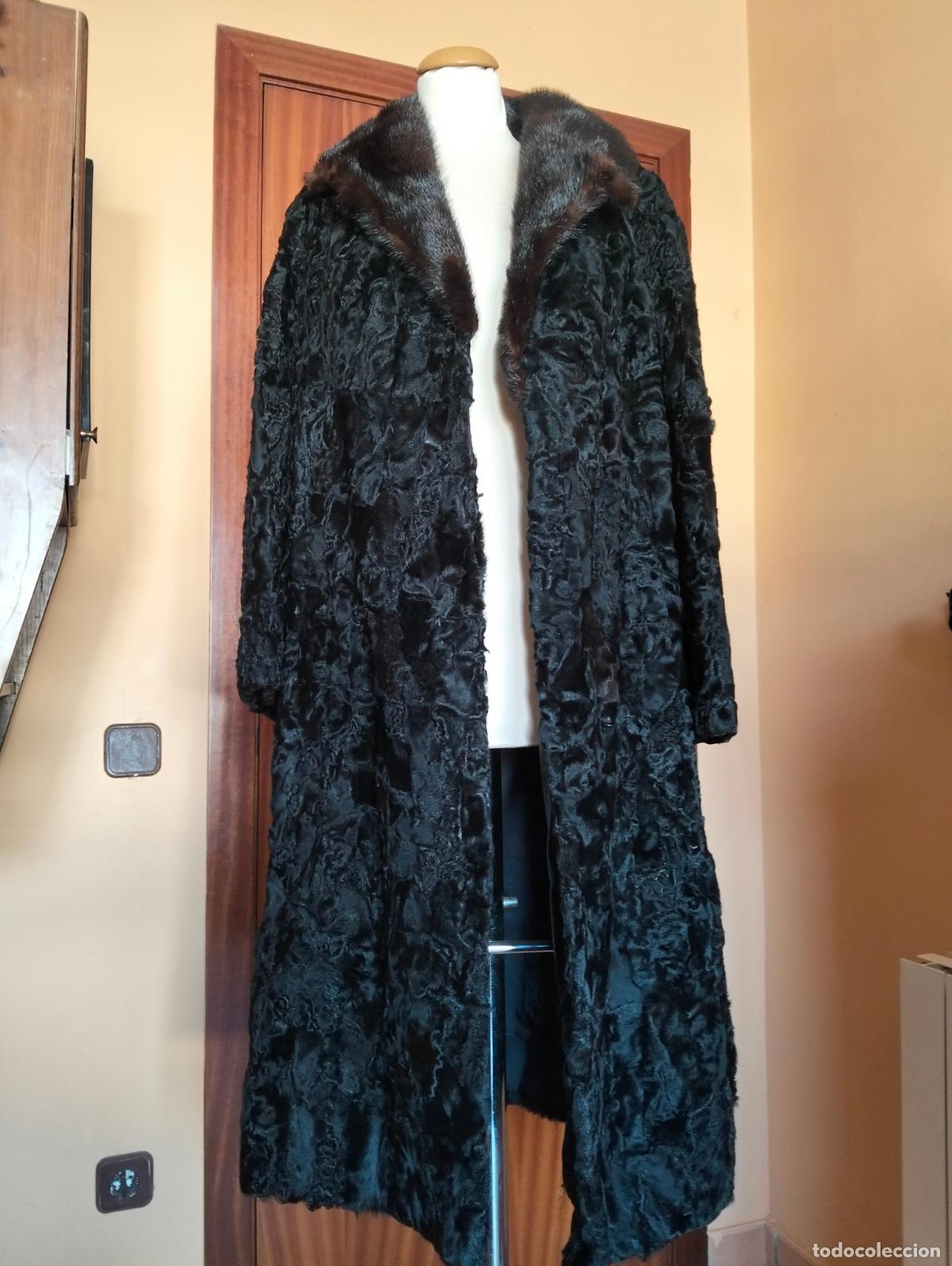 Antiquit&eacute;s: Abrigo de piel negro pieles astracan vintage chaquet&oacute;n pelo invierno antiguo a&ntilde;os 60-70