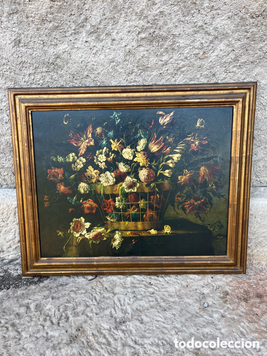 Antig&uuml;edades: Cuadro vintage con composici&oacute;n floral