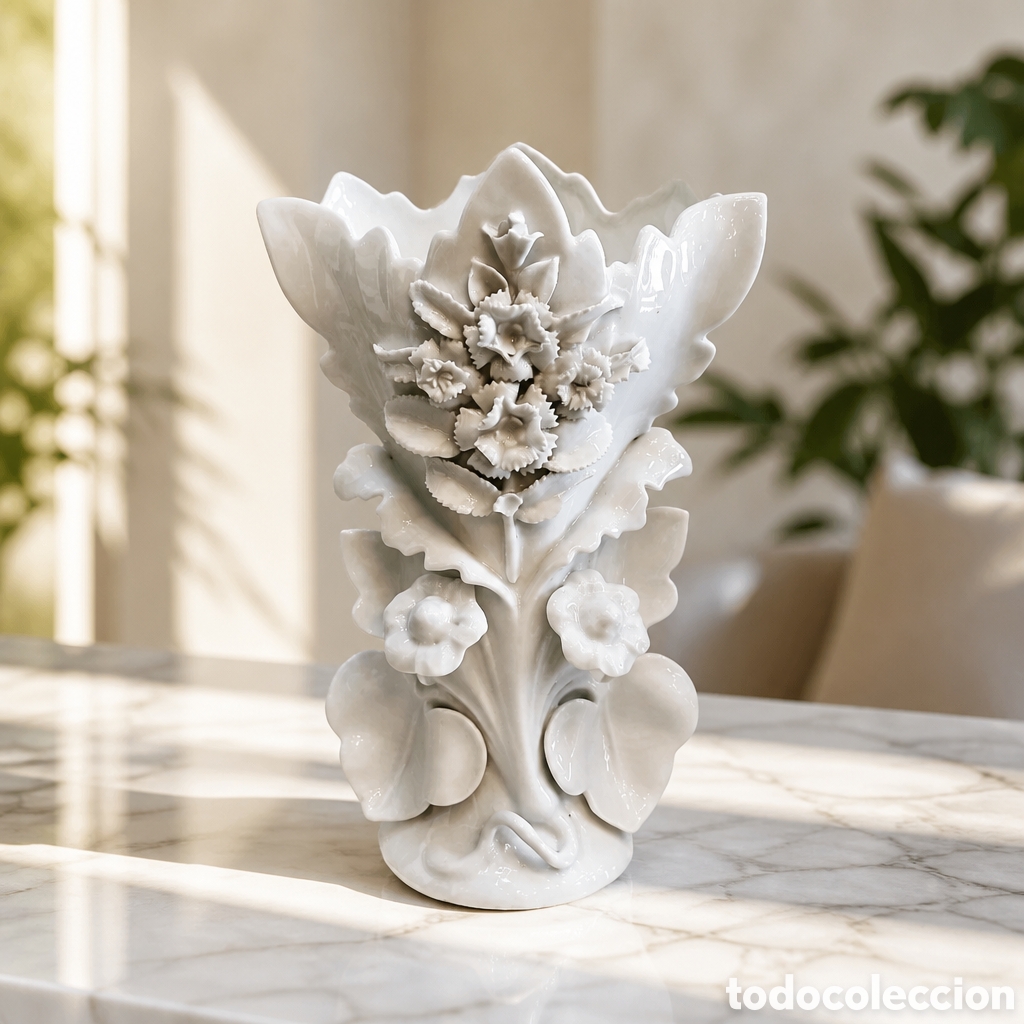 Antig&uuml;edades: ANTIGUO FLORERO O JARR&Oacute;N ISABELINO EN PORCELANA CON MOTIVOS FLORALES - SIGLO XIX. 26 cm