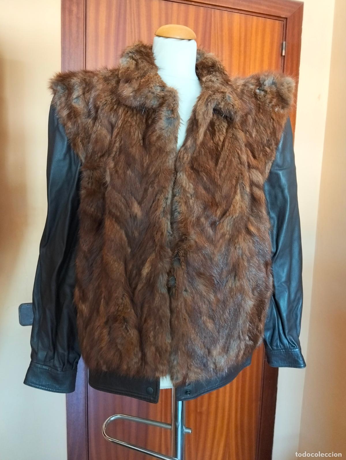 Antiquit&eacute;s: Abrigo de piel marr&oacute;n pieles vis&oacute;n o similar vintage chaquet&oacute;n pelo invierno antiguo a&ntilde;os 60-70