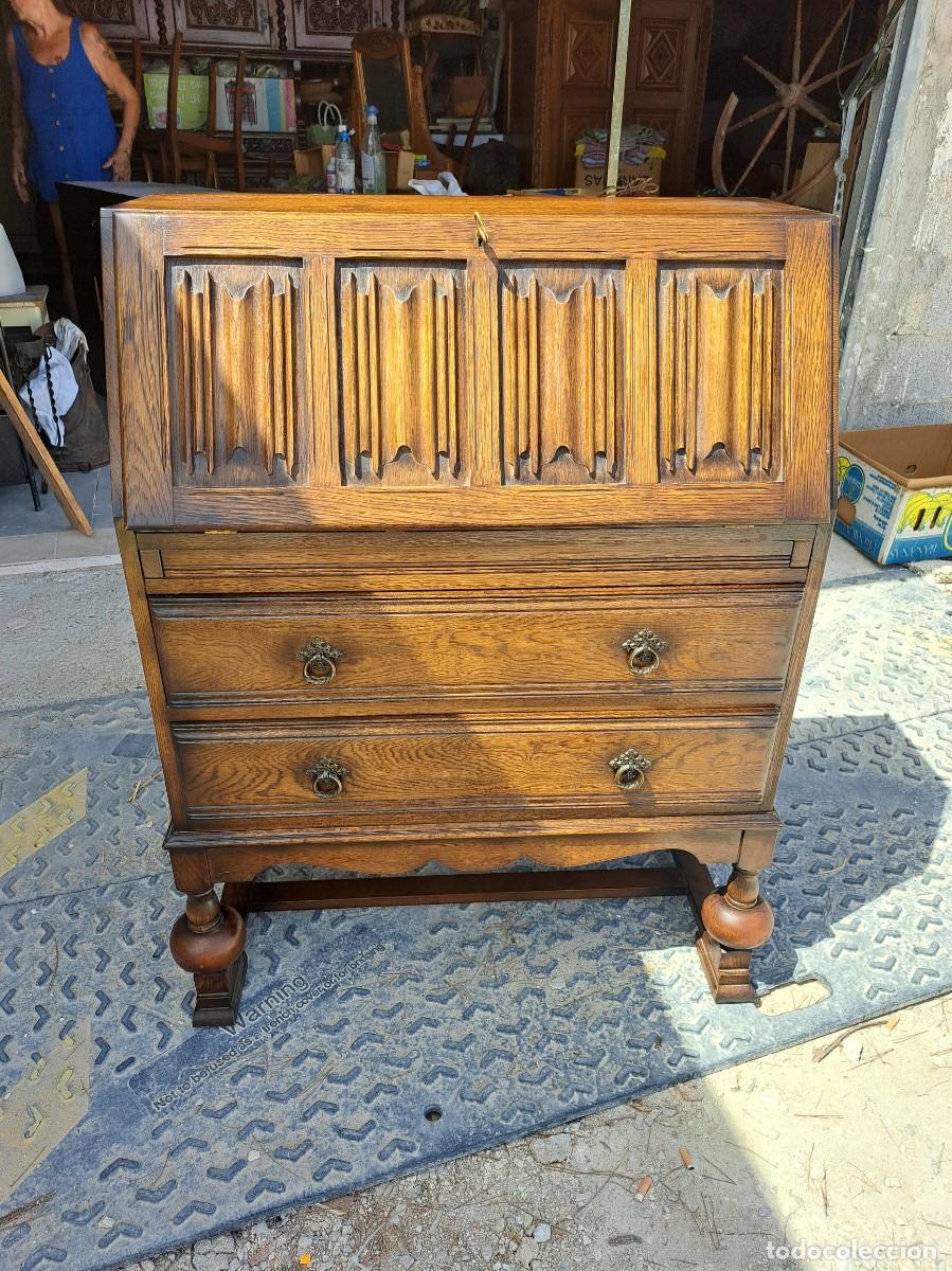 Antig&uuml;edades: Antiguo Bur&oacute;-Secreter antiguo de madera de Roble, puerta abatible y 2 cajones.