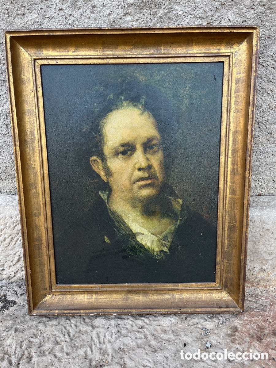 Antiquit&eacute;s: Retrato de Goya con espectacular marco dorado