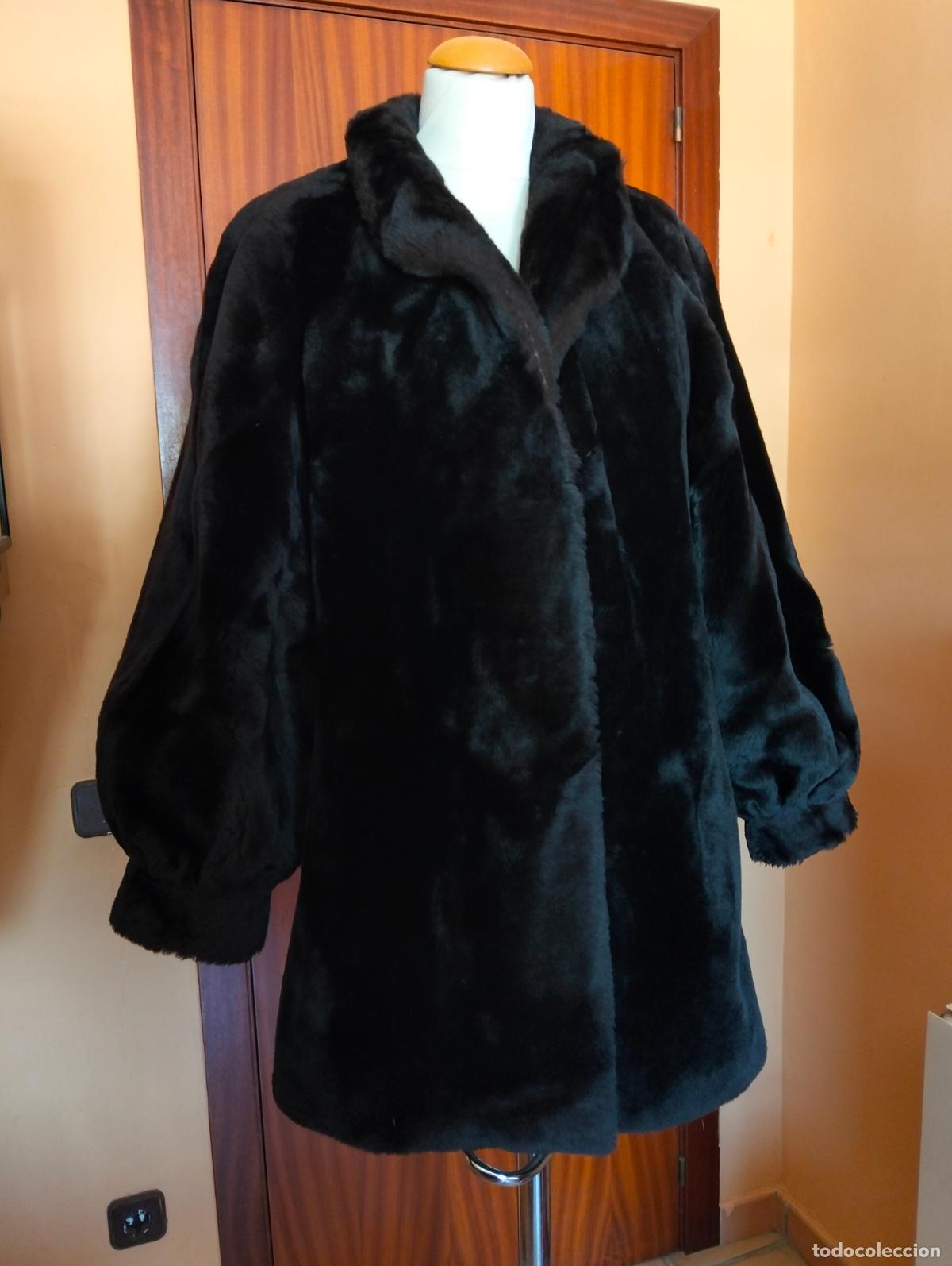 Antiquit&eacute;s: Abrigo de piel negro pieles bisonte o similar vintage chaquet&oacute;n pelo invierno antiguo a&ntilde;os 60-70