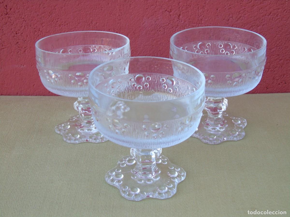 Oggetti Antichi: 3 COPAS DE CRISTAL BAJAS, BASE POLILOBULADA. ITALIANAS.