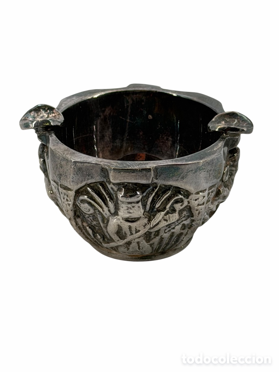 Oggetti Antichi: Antiguo Cenicero Plateado Bronce Almaz&aacute;n