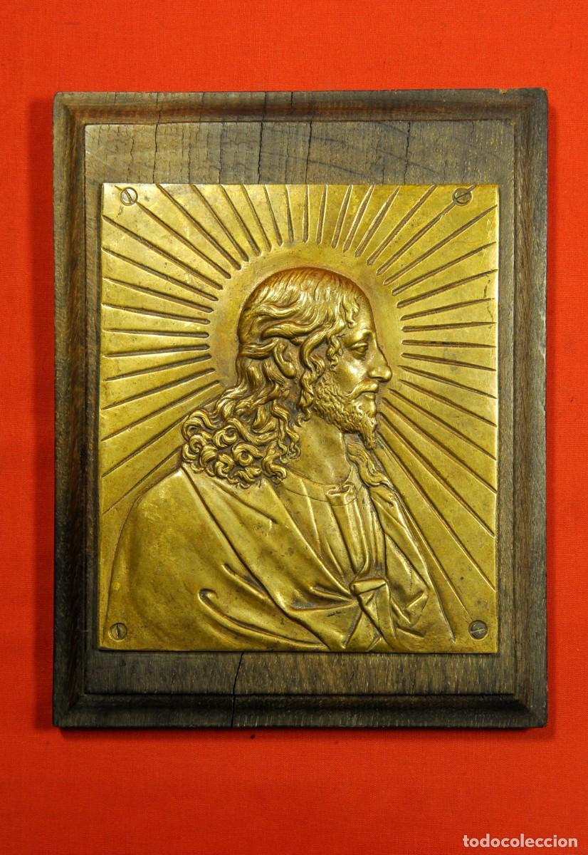 Antig&uuml;edades: PLACA DEVOCIONAL FRANCESA DE CRISTO EN LAT&Oacute;N CON GLORIA RADIANTE S.XIX
