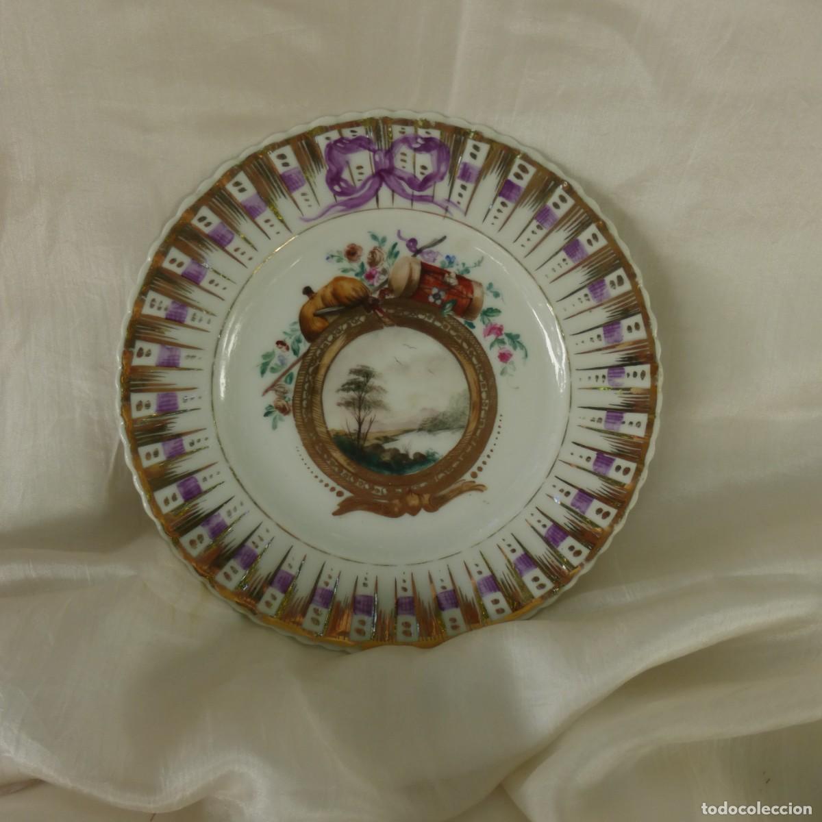 Antig&uuml;edades: ANTIGUO PEQUE&Ntilde;O PLATO PORCELANA SANTA CLARA VIGO PINTADO A MANO CON MINIATURA PAISAJE S. XX PLATE