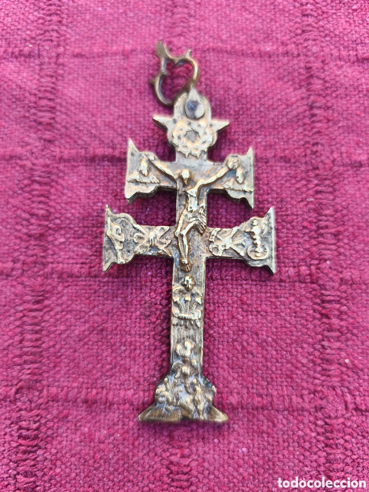 Antiquit&eacute;s: CRUZ DE CARAVACA ANTIGUA RELICARIO DE BRONCE CON CRISTO EN EL ANVERSO Y VIRGEN EN EL REVERSO
