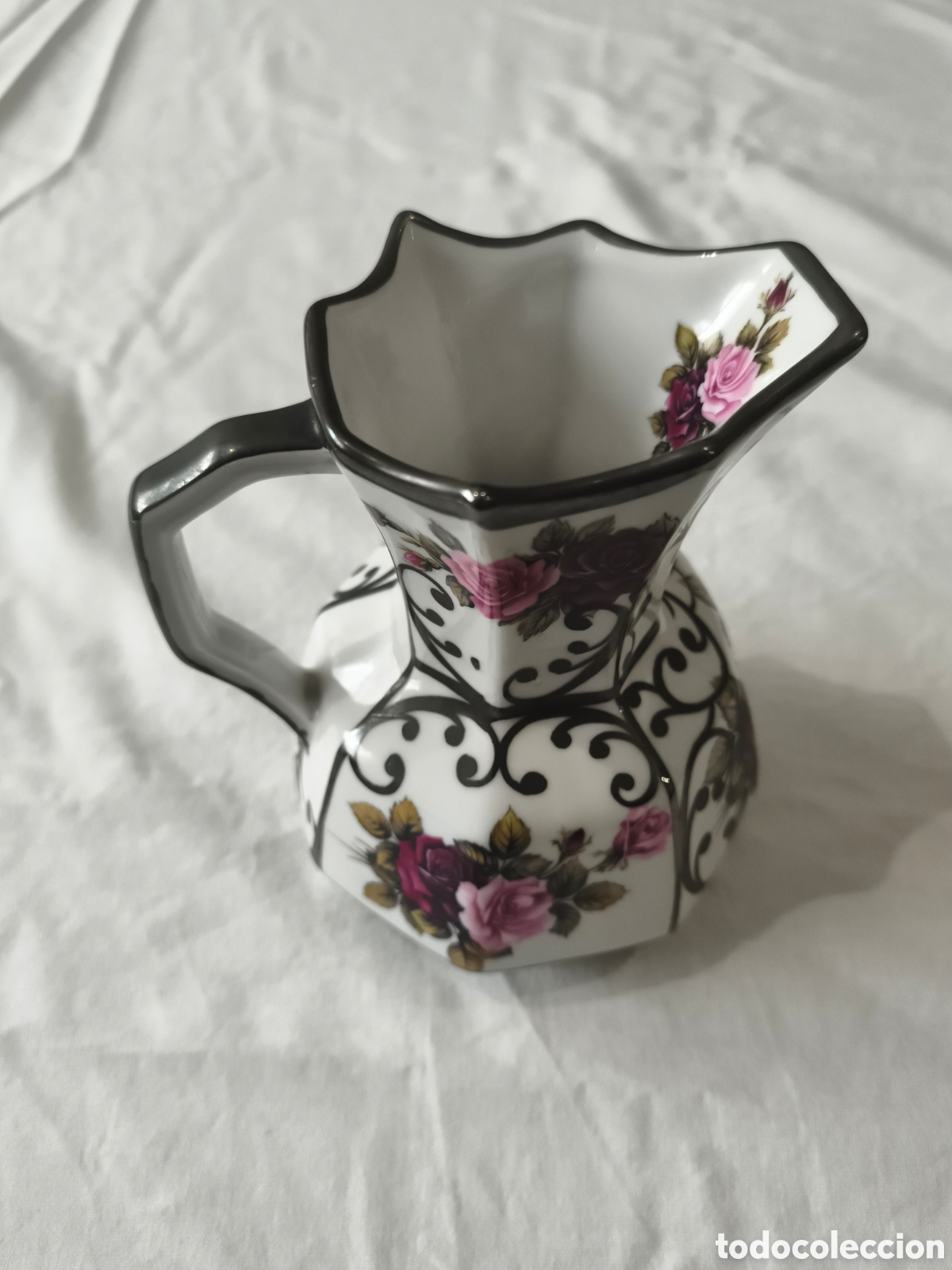 Antig&uuml;edades: Subasta - Jarra de porcelana fina BOHEMIA vintage (14 cm) - Flores [1, 2]
