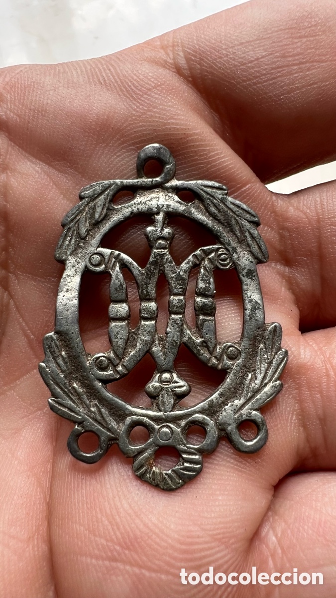 Antig&uuml;edades: ANTIGUA MEDALLA DEVOCIONAL LAUREADA CON &rdquo; M MARIANA &rdquo; AVE MARIA SIGLO XVIII -XIX.