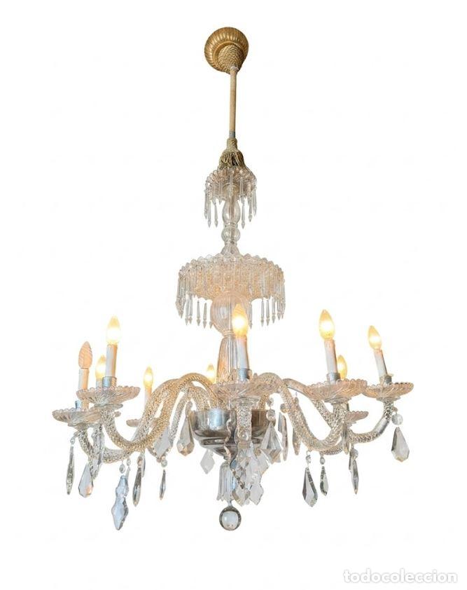 Antiguidades: GRAN L&Aacute;MPARA DE ARA&Ntilde;A. BACCARAT. ESTILO NEOCL&Aacute;SICO. CRISTAL TALLADO. FRANCIA. SIGLO XIX.