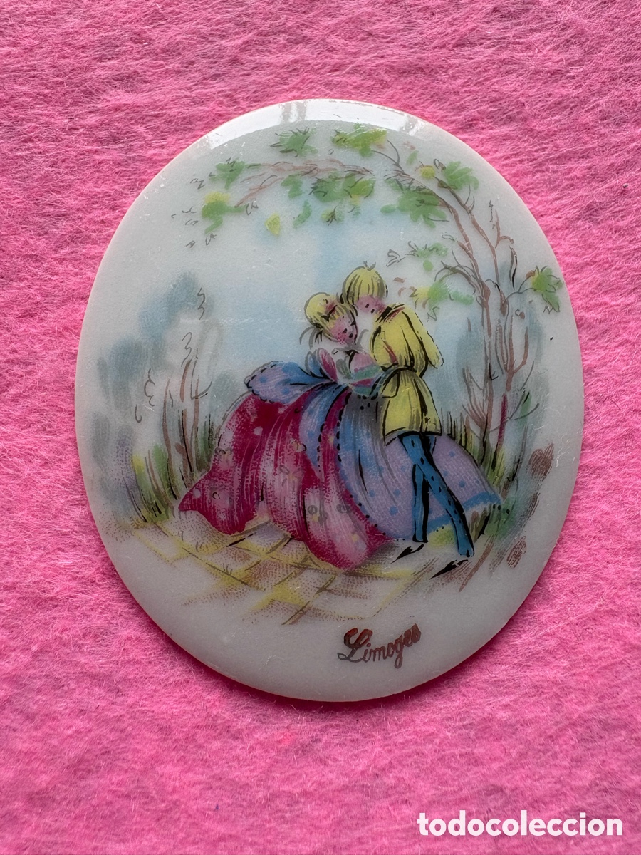 Antiguidades: Medalla o medall&oacute;n cer&aacute;mica porcelana de Limoges, Francia (A19)