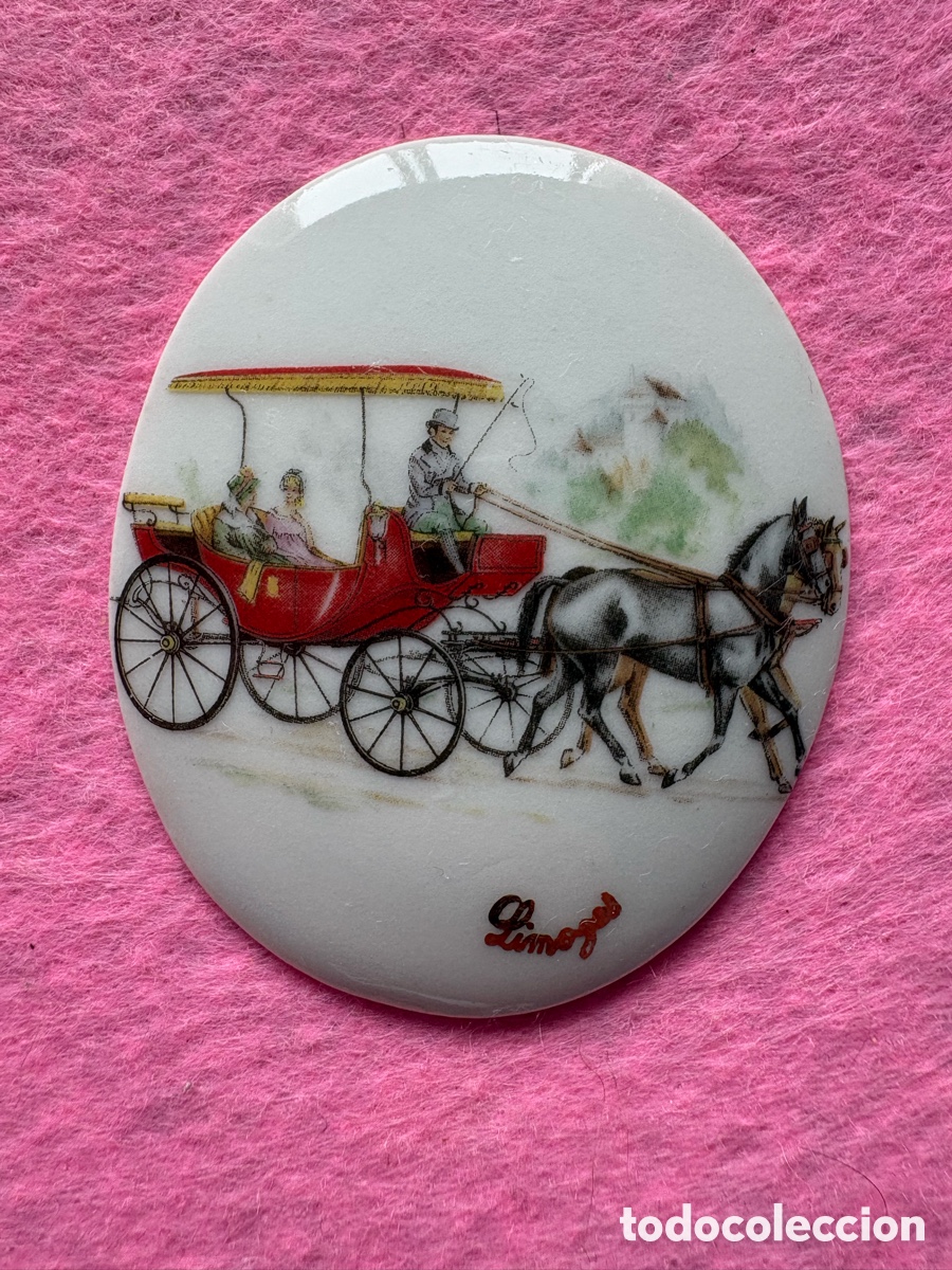 Antiguidades: Medalla o medall&oacute;n cer&aacute;mica porcelana de Limoges, Francia (A19)