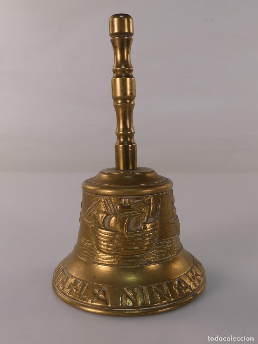 Antig&uuml;edades: BONITA CAMPANA DE BRONCE DISE&Ntilde;O BARCOS LA SANTA MARIA LA NI&Ntilde;A LA PINTA