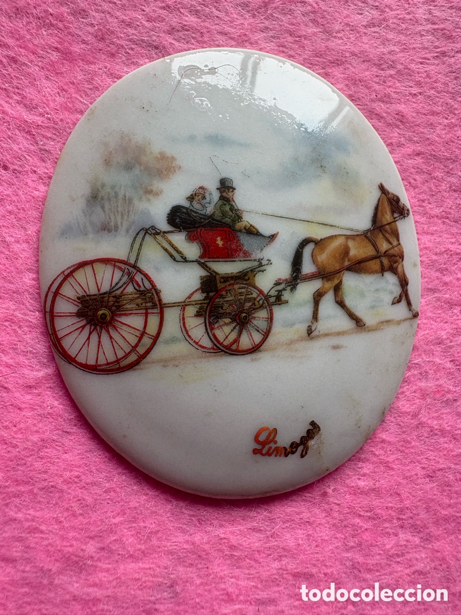 Antiguidades: Medalla o medall&oacute;n cer&aacute;mica porcelana de Limoges, Francia (A19)