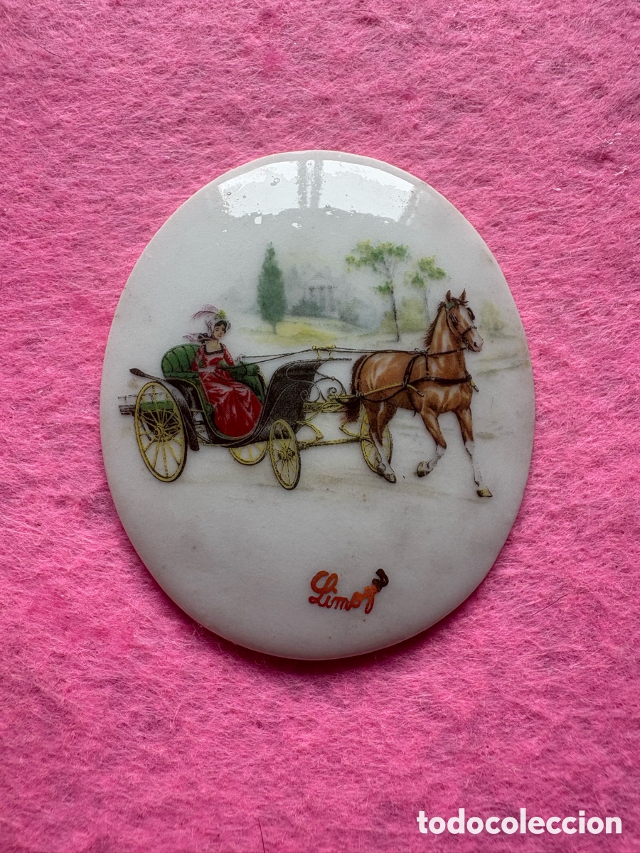 Antiguidades: Medalla o medall&oacute;n cer&aacute;mica porcelana de Limoges, Francia (A19)