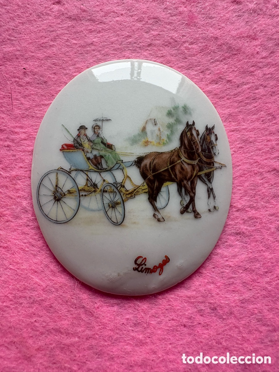 Antiguidades: Medalla o medall&oacute;n cer&aacute;mica porcelana de Limoges, Francia (A19)