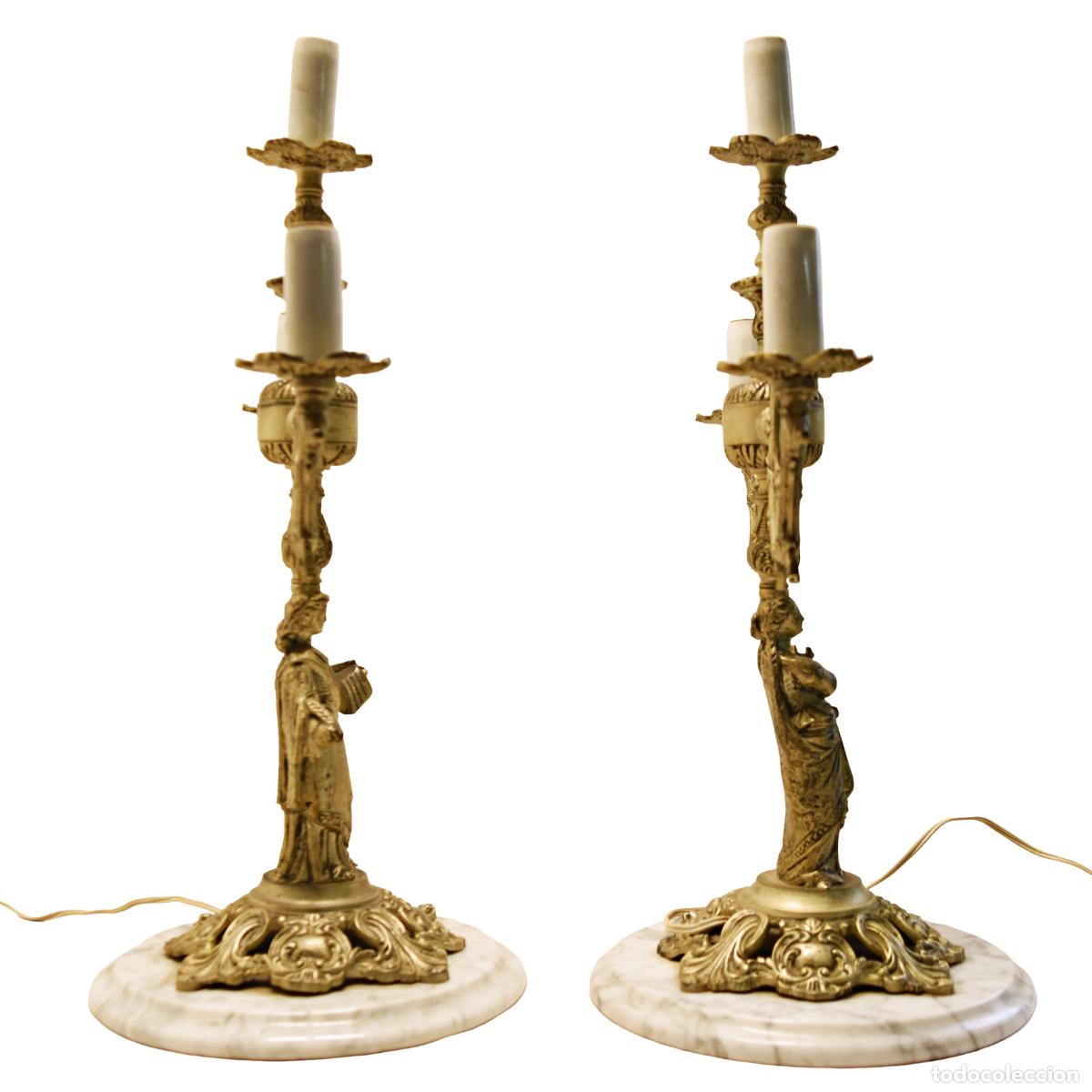 Antig&uuml;edades: Candelabros de mesa de bronce con base de m&aacute;rmol - Foto 4