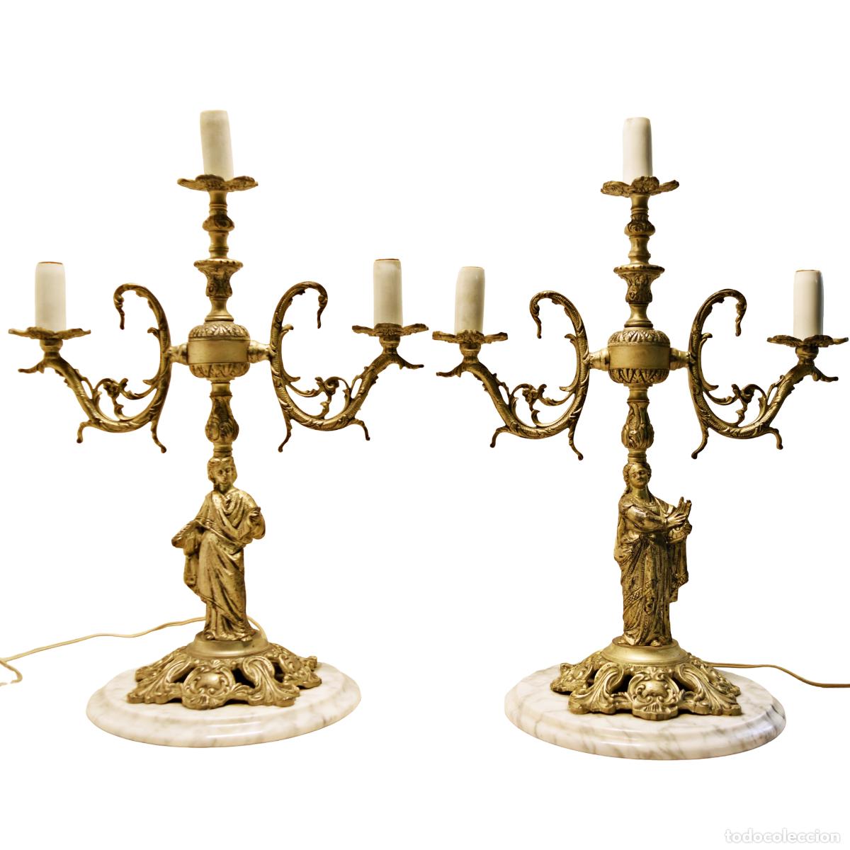 Antig&uuml;edades: Candelabros de mesa de bronce con base de m&aacute;rmol - Foto 6