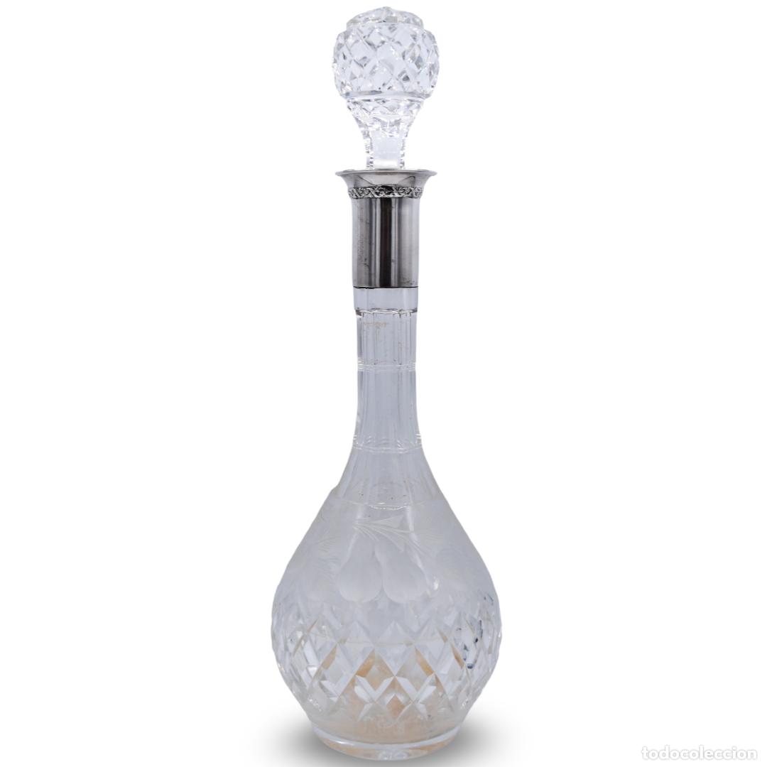 Antiguidades: Botella de gran tama&ntilde;o - Plata y cristal tallado