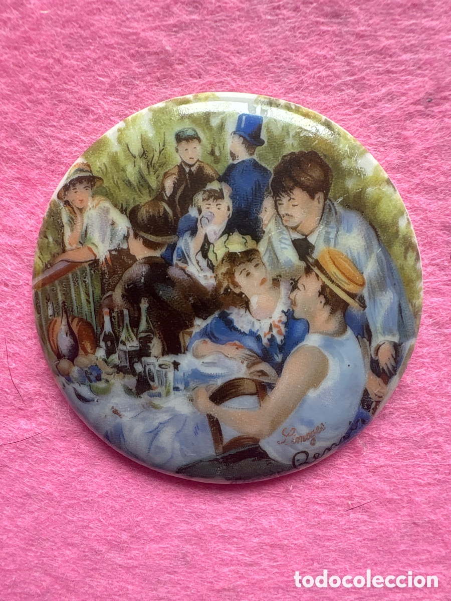 Antiguidades: Medalla o medall&oacute;n cer&aacute;mica porcelana de Limoges, Francia, escena de Renoir (A19)
