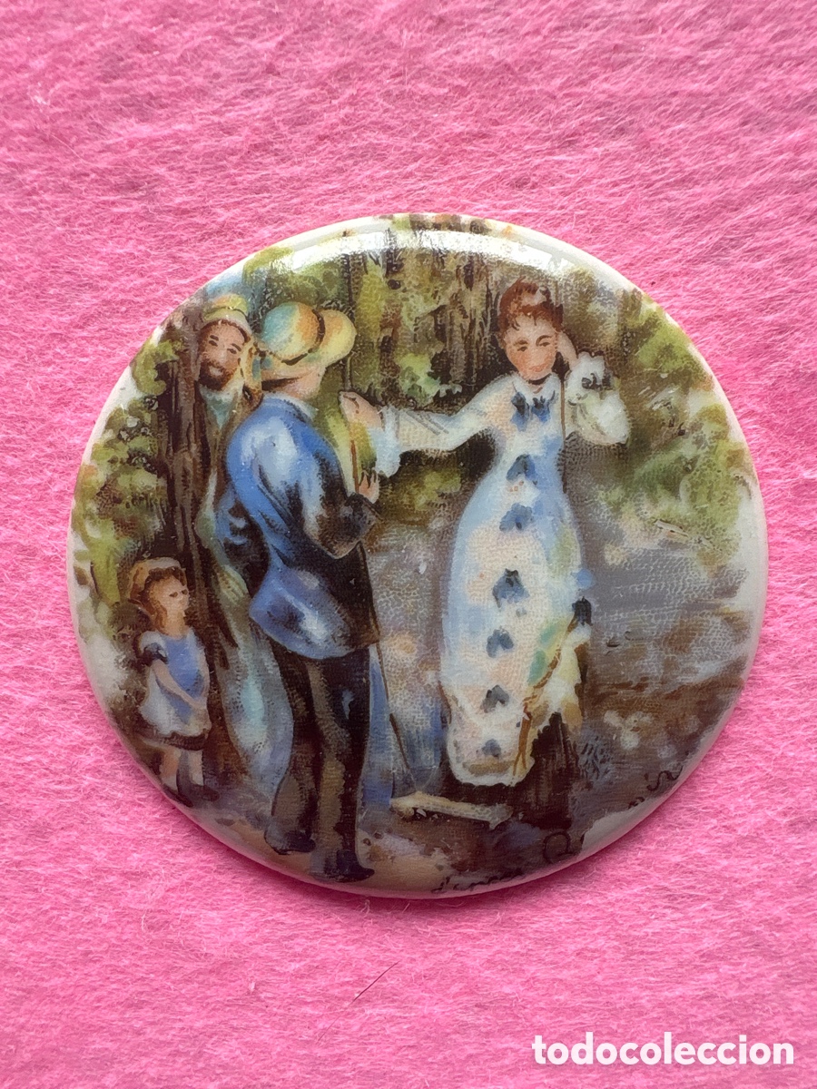 Antiques: Medalla o medall&oacute;n cer&aacute;mica porcelana de Limoges, Francia, escena de Renoir (A19)