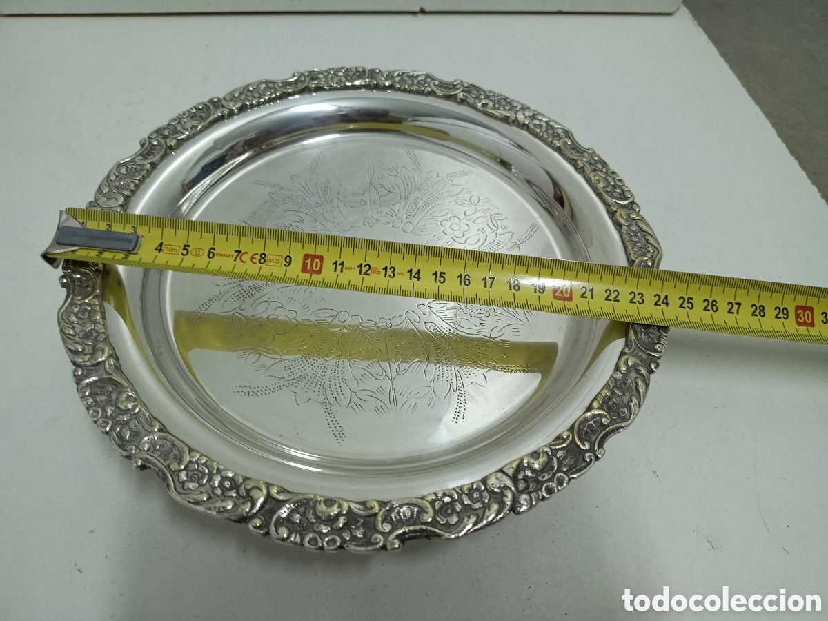 Antig&uuml;edades: BANDEJA REDONDA PLATEADA GRABADA - 24cm - Foto 5