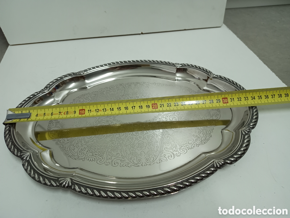 Antig&uuml;edades: BANDEJA PLATEADA Y GRABADA - 34x24cm - Foto 4