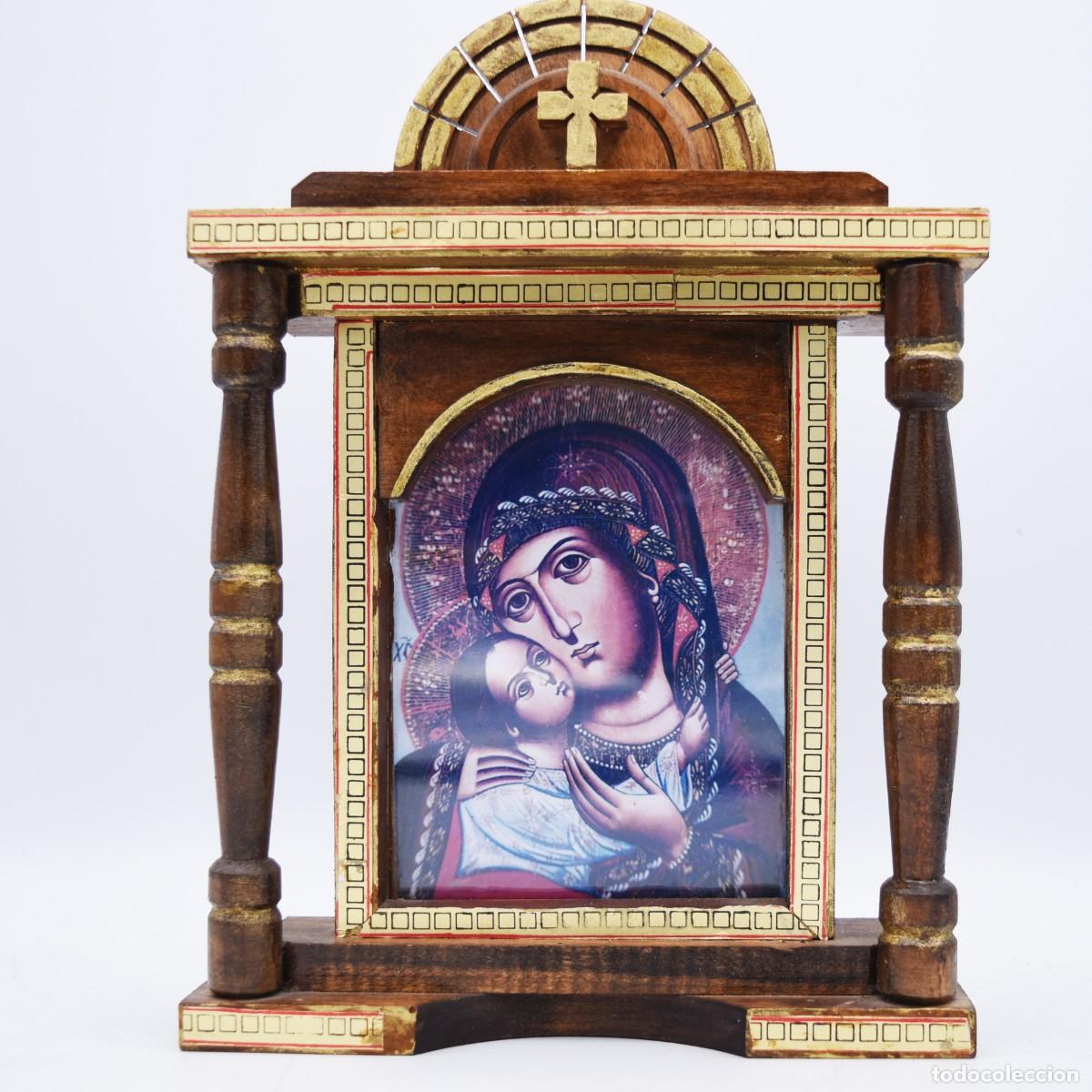 Antig&uuml;edades: Virgen con El Ni&ntilde;o con marco de madera maciza - Foto 6