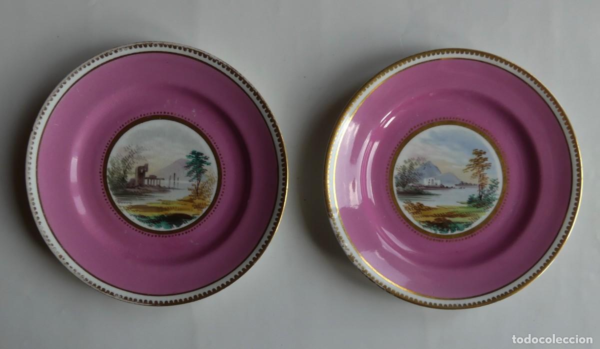 Antig&uuml;edades: PAREJA DE PLATOS DECORADOS A MANO EN FINA PORCELANA ( SIGLO XIX ) ( PAGO POR BIZUM )