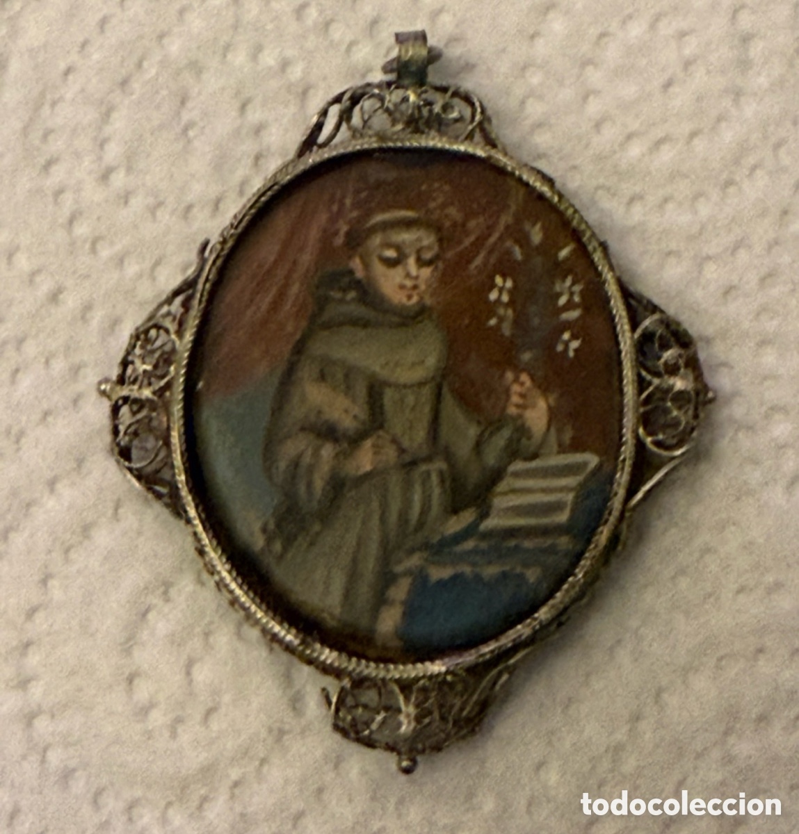 Antig&uuml;edades: Relicario-medall&oacute;n religioso antiguo con miniatura pintada a mano &ndash; S. XVIII-XIX