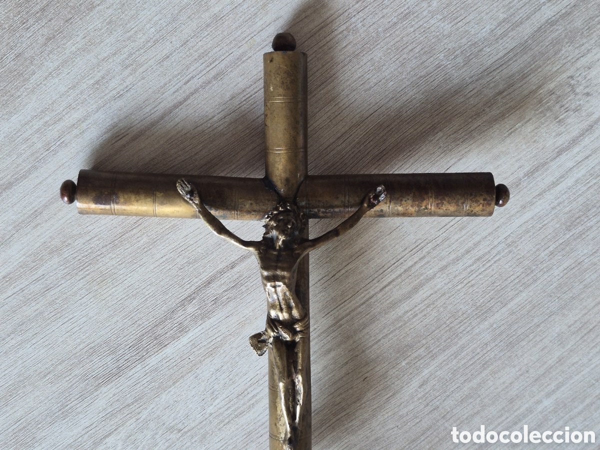 Antig&uuml;edades: Crucifijo Sobremesa Convento Altar de Bronce - 47 x 20 cm - Muy Antiguo . Muy Bonito.