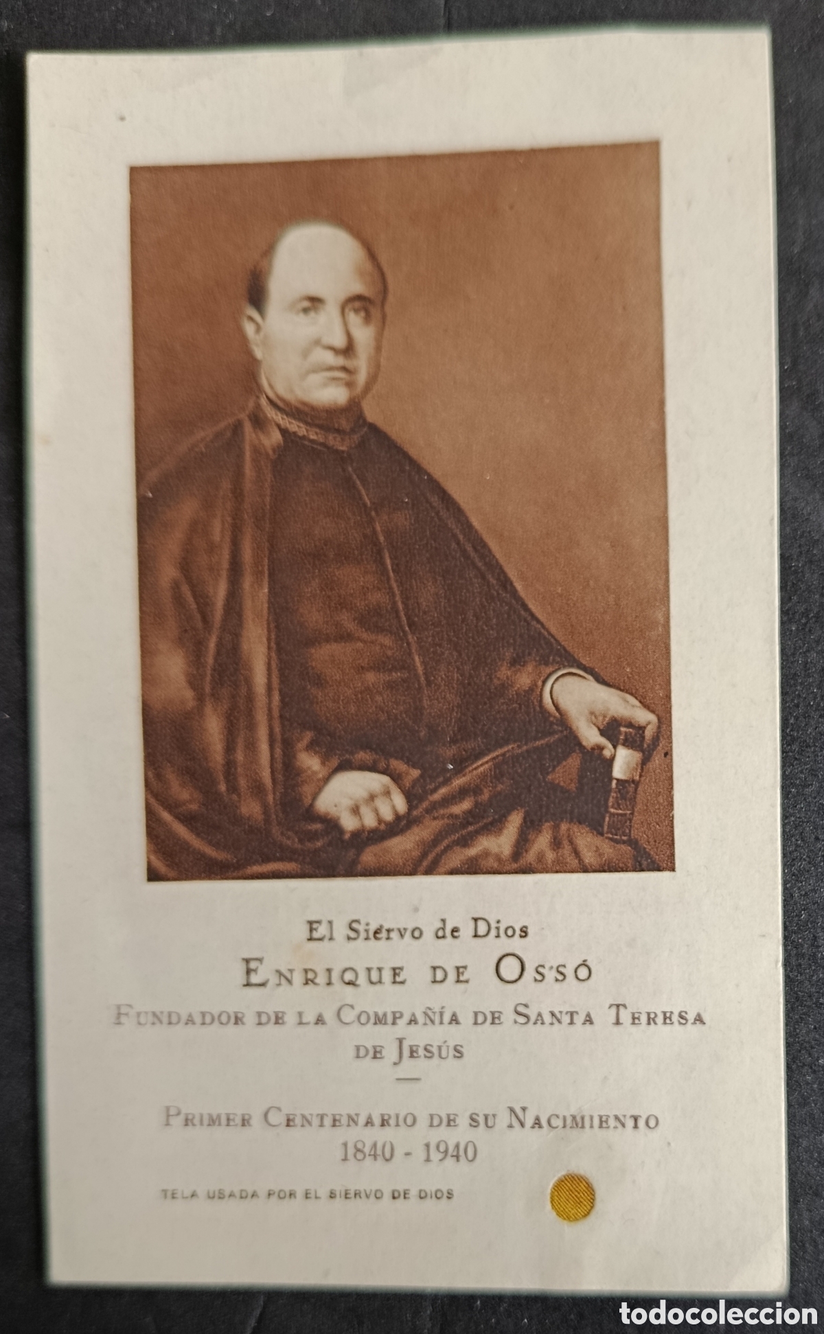 Antiques: ESTAMPA RELIGIOSA DEL SIERVO DE DIOS ENRIQUE DE OSS&Oacute; ( CON RELIQUIA ) ORACION RELICARIO