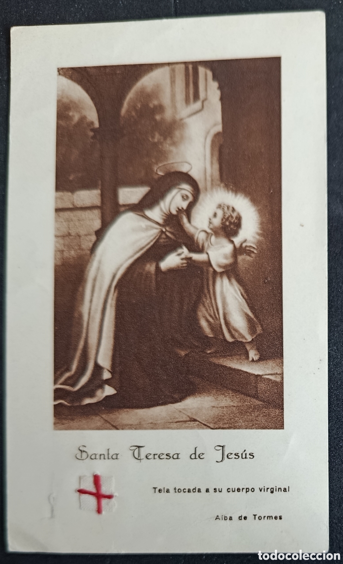 Antiquit&eacute;s: ESTAMPA RELIGIOSA DE SANTA TERESA DE JESUS ( CON RELIQUIA ) ORACION RELICARIO