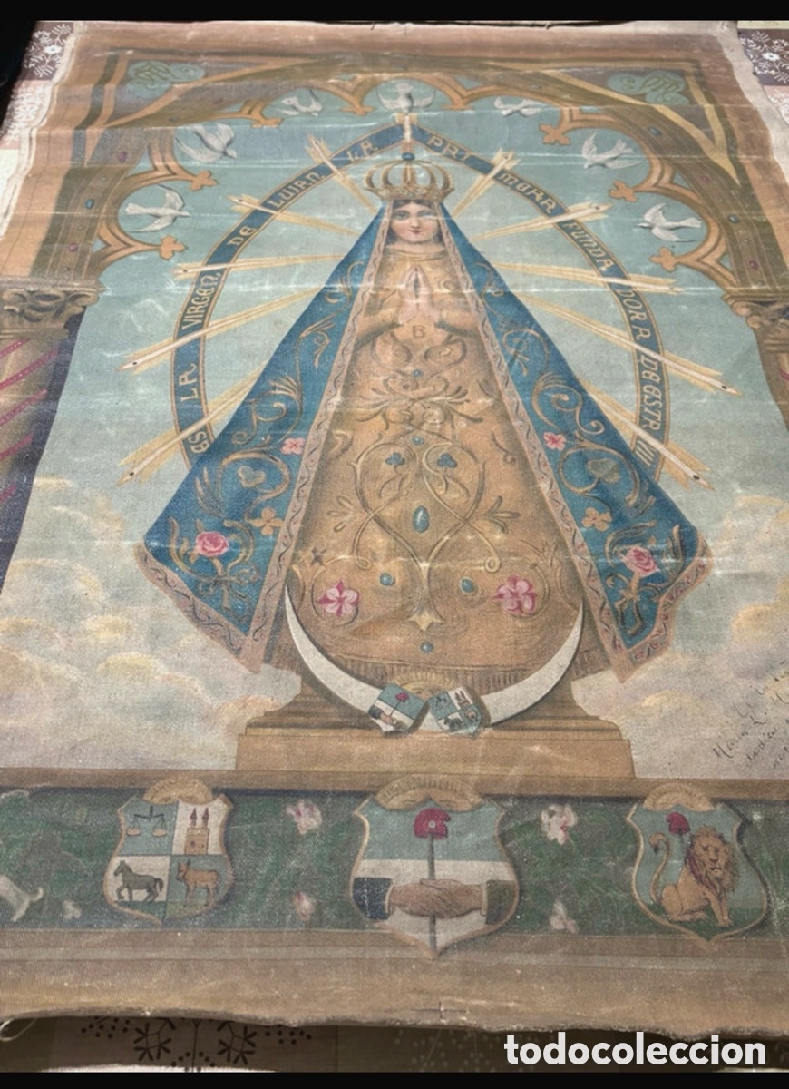 Antig&uuml;edades: Antigua imagen religiosa de la Virgen de Luj&aacute;n sobre tela