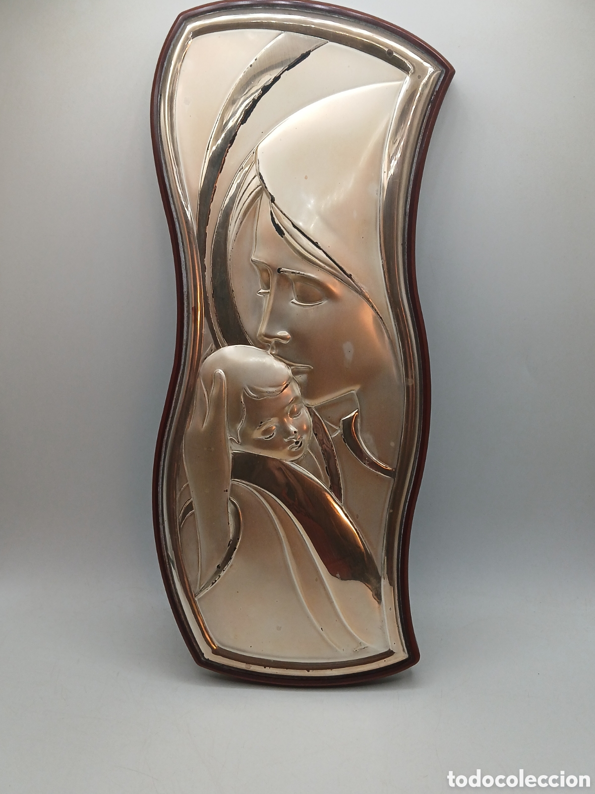 Antig&uuml;edades: Relieve religioso plata 925mls base madera. Firmado