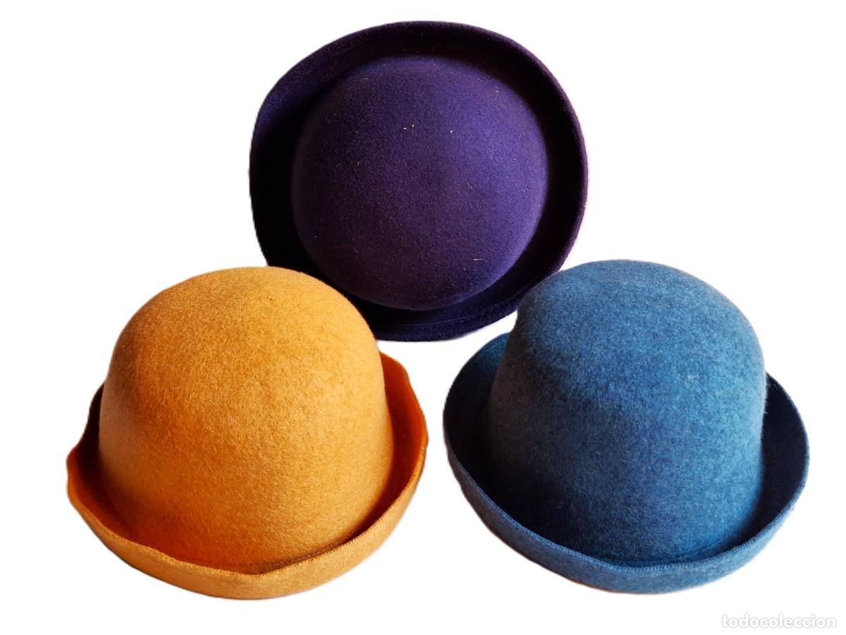 Antiques: 3 SOMBREROS DE FELPA O LANA MUY SUAVES TALLA 57 - 19.CM DIAMETRO INTERIOR
