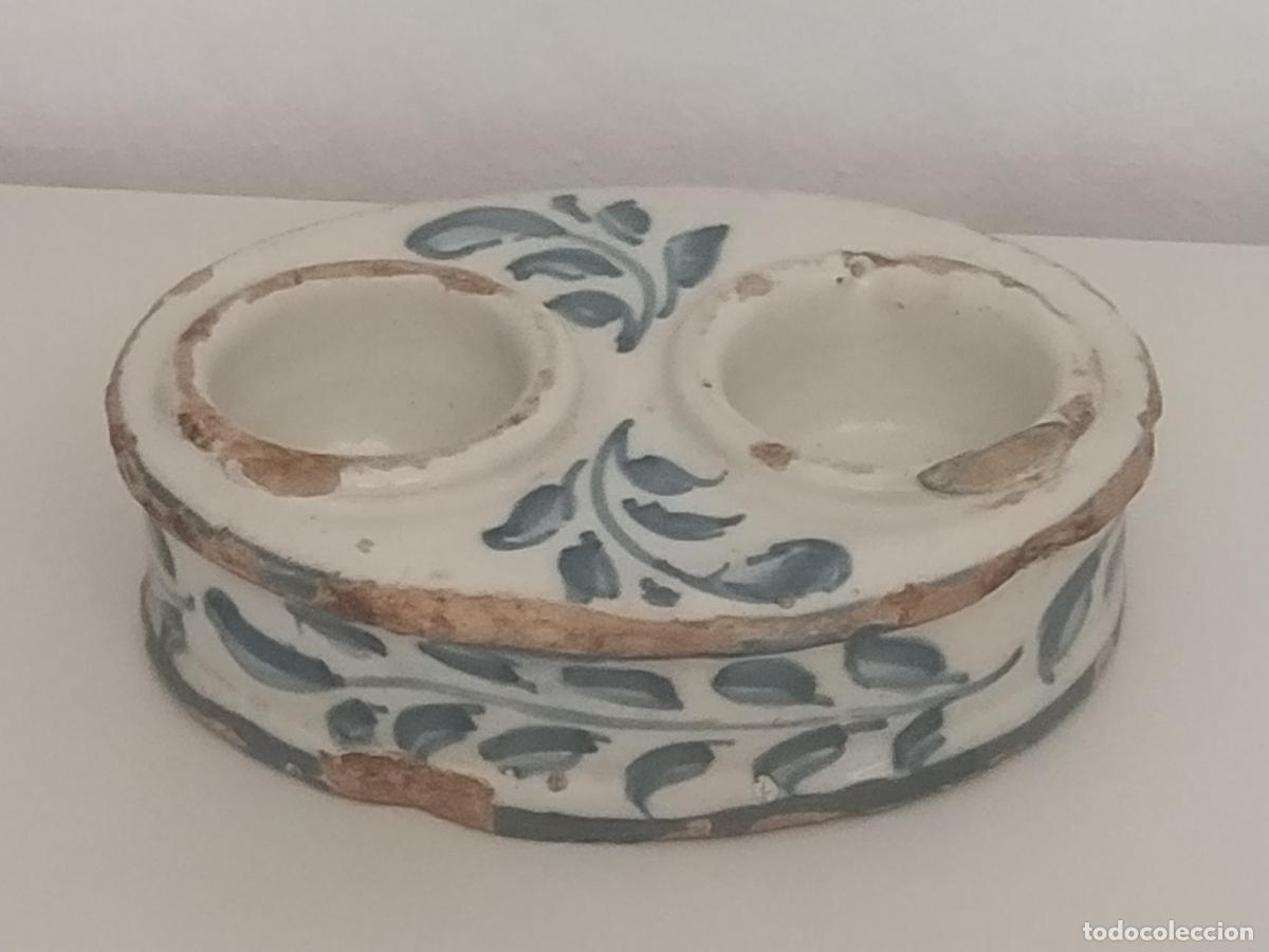Antiguidades: Especiero cer&aacute;mica Talavera (Toledo) con Ramos azules S. XVIII