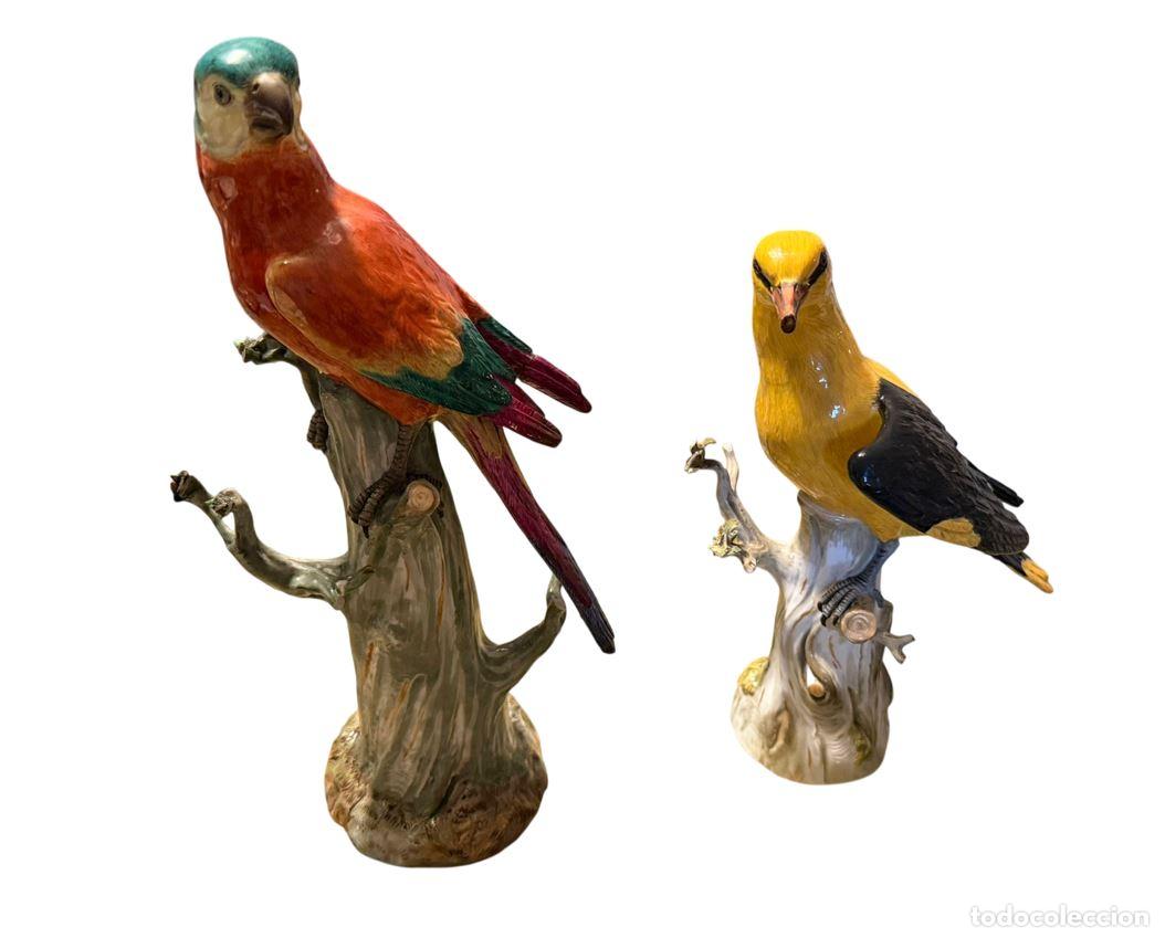 Antig&uuml;edades: PAREJA DE FIGURAS DE AVES. PORCELANA ESMALTADA. MEISSEN (?). ALEMANIA. SIGLOS XIX-XX.