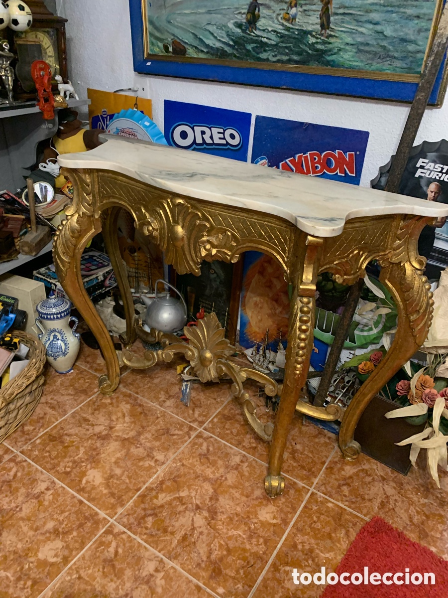 Antiquit&auml;ten: Consola mesa madera tallada en pan de oro ver fotos