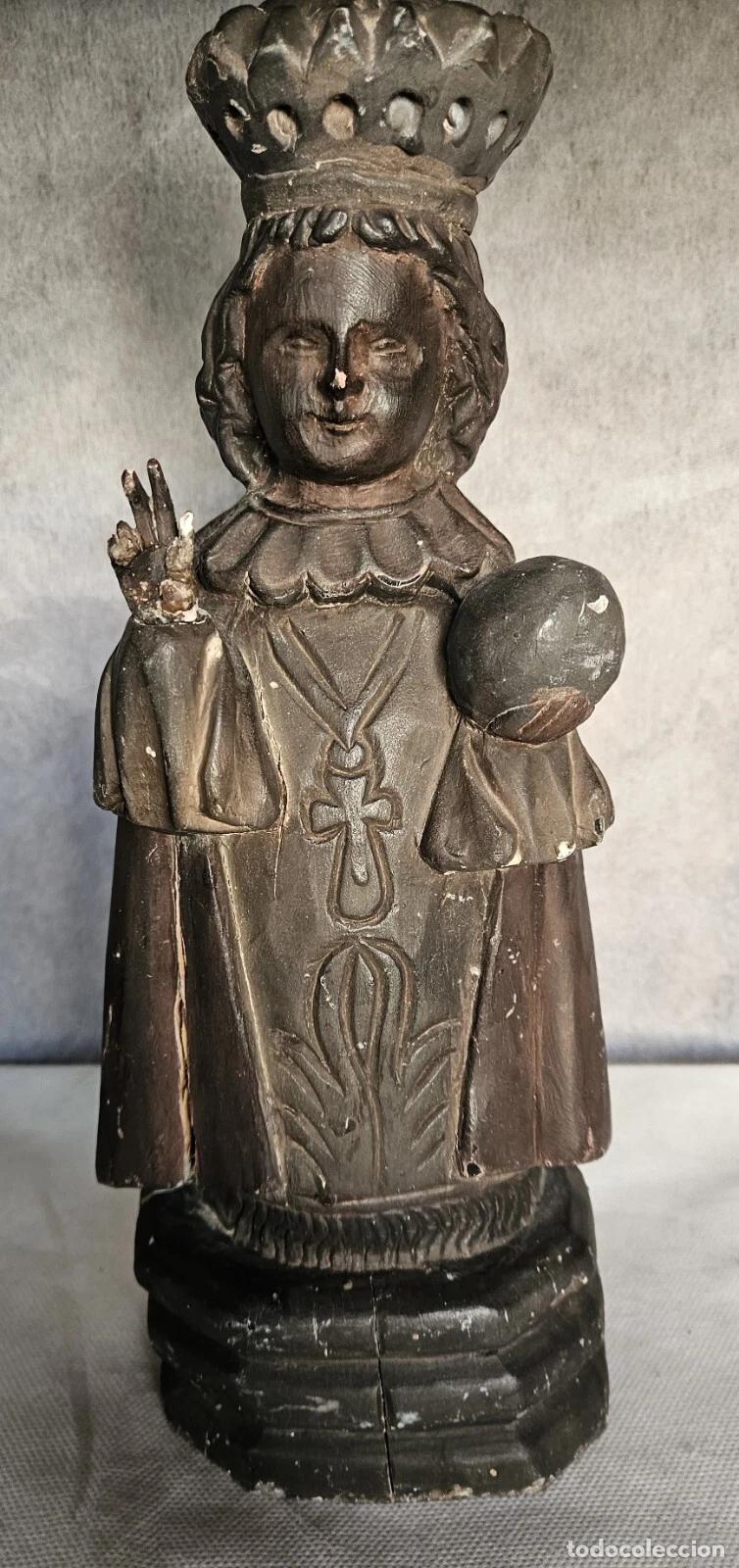 Antig&uuml;edades: ANCIENNE STATUE JESUS DE PRAGUE EN BOIS ET PLATRE HAUTEUR 33 CM