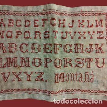 Antiques: ABECEDARIO ANTIGUO EN PUNTO DE CRUZ - FIRMADO MONTA&Ntilde;&Agrave;