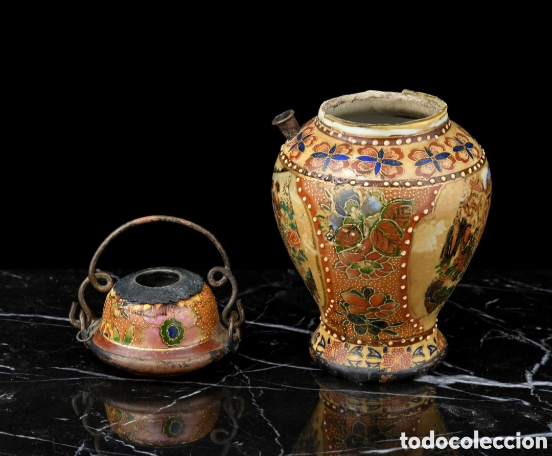 Antig&uuml;edades: Tetera sake japonesa Satsuma Tokkuri / tetera para sake, Satsuma Origen Jap&oacute;n Kioto Era Meiji 1890