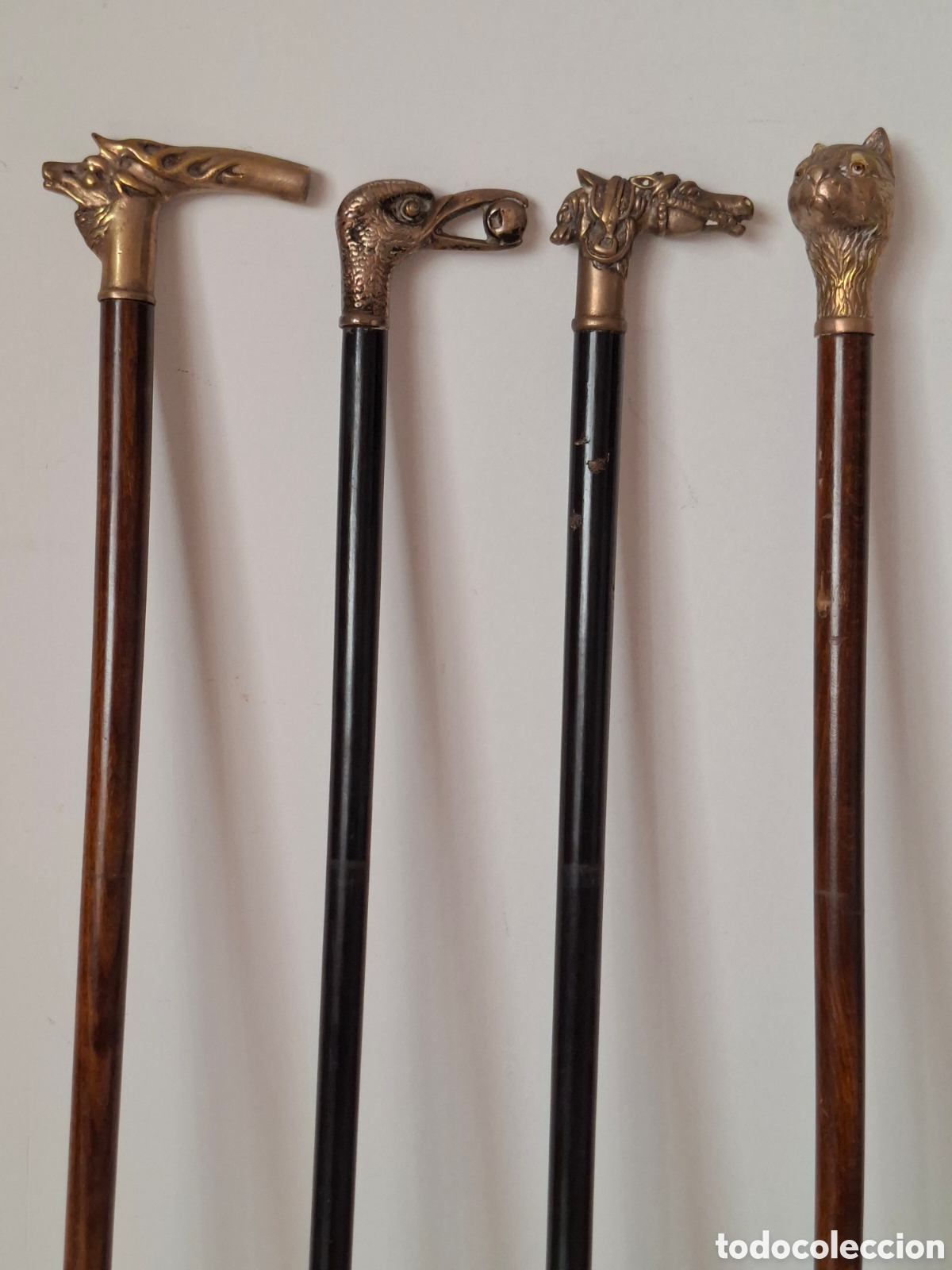 Antiques: Coleccion bastones madera con cabezas esculturales de bronce