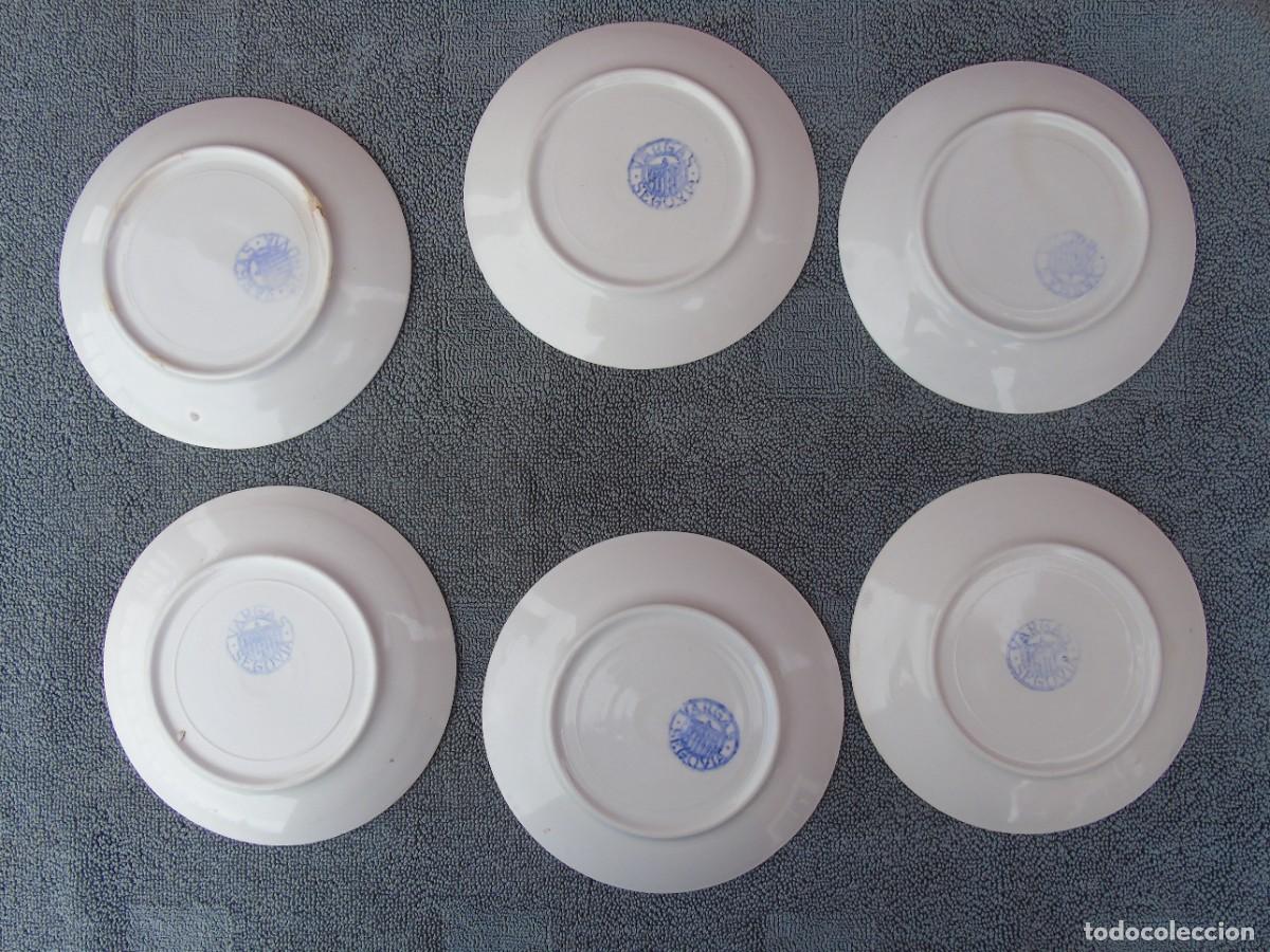 Oggetti Antichi: 6 ANTIGUOS PLATOS PEQUE&Ntilde;OS DE LOZA BLANCA, CON SELLO VARGAS SEGOVIA. 14CM