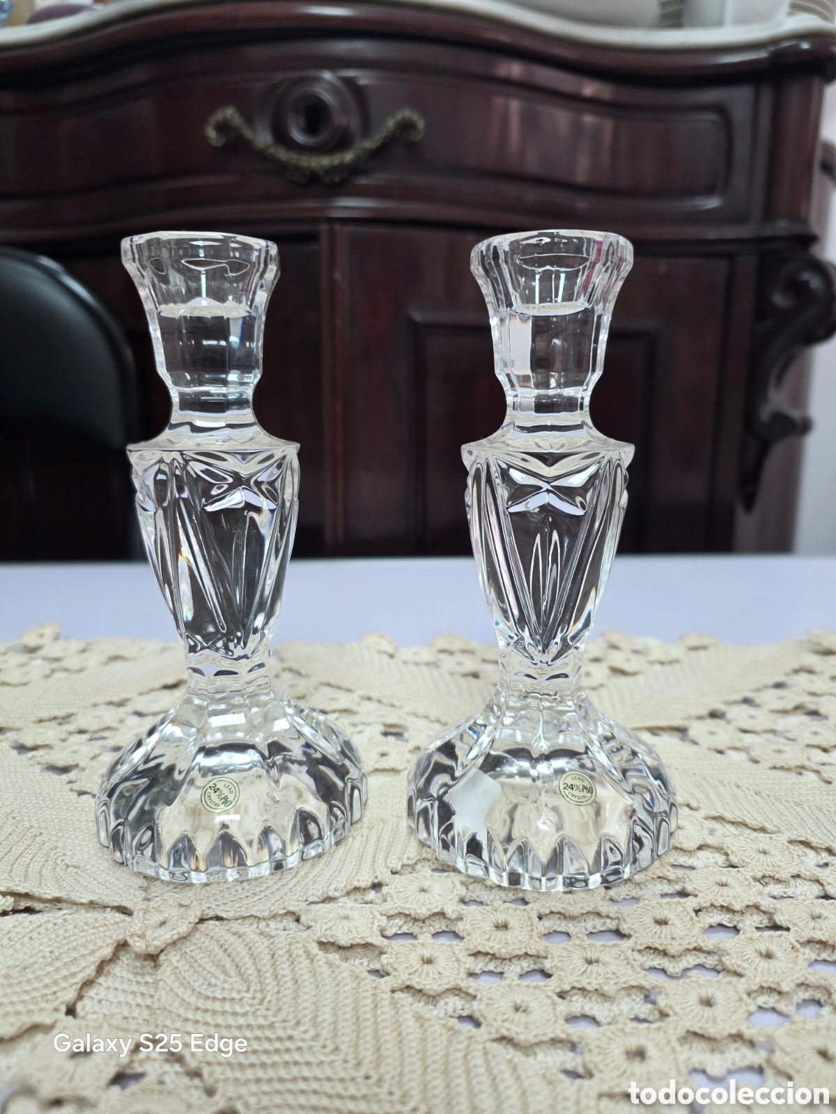 Antig&uuml;edades: Par de candelabros de cristal